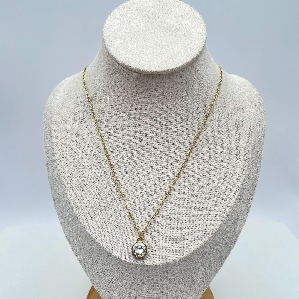 Vintage Time And Tru Gold Tone Crystal Solitaire Necklace Fashion Jewelry Retro - Picture 3 of 8